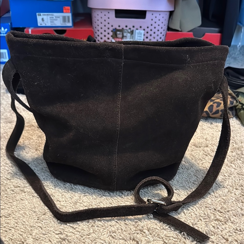 Urban Outfitters Suede Brown Bucket Bag with Classic Design
